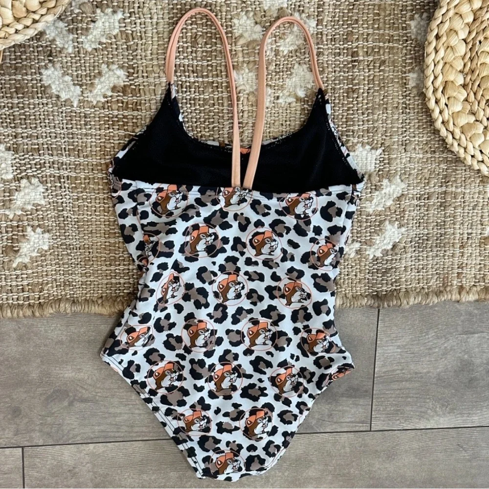 Buc-ee’s Beaver Girls Leopard Print Buc-ee One Piece Bathing Suit Swimsuit